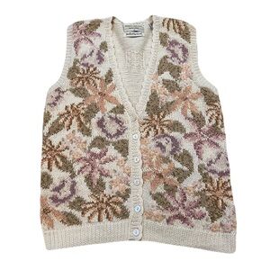 Marisa Christina Floral Knit Vest in Cream and Pink